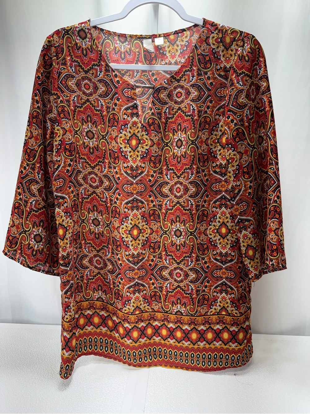 Tacera Multicolor Paisley Split-Neck Tunic with Yellow Accents 4355